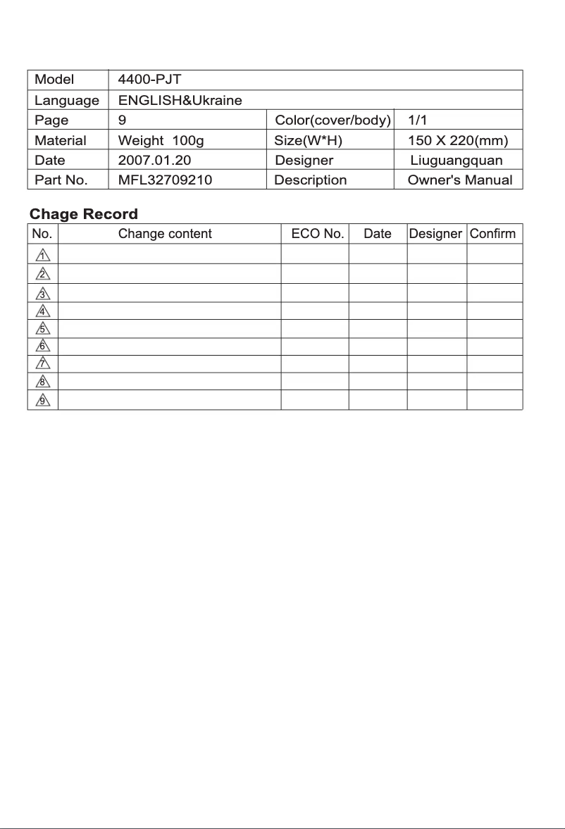 Page n°1 - Manuel utilisateur LG V-C6501HTU