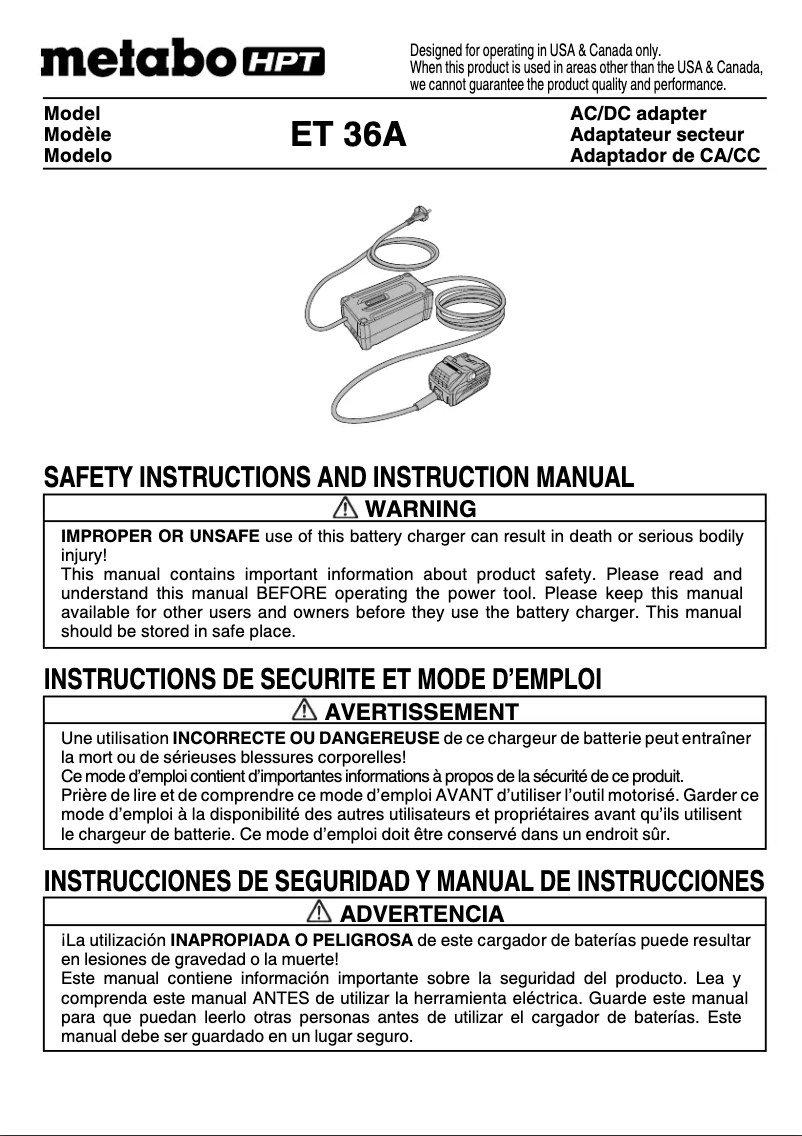 Image de la première page du manuel de l'appareil ET36A