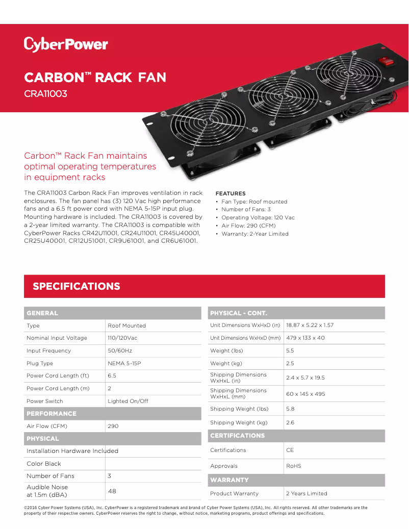 Page n°1 - Fiche technique CyberPower CRA11003