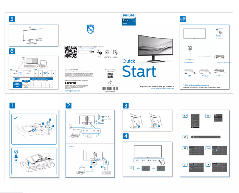 Page 1 de la notice Guide de démarrage rapide Philips 346E2CUAE