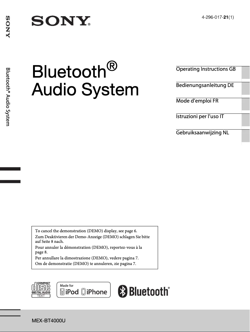Image de la première page du manuel de l'appareil MEX-BT4000U