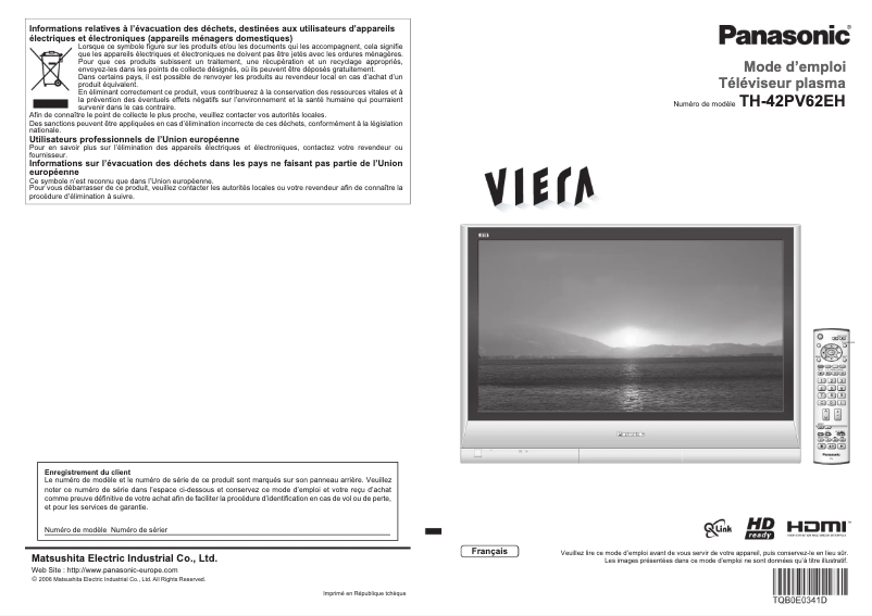 Page 1 de la notice Manuel utilisateur Panasonic TH-42PV62EH