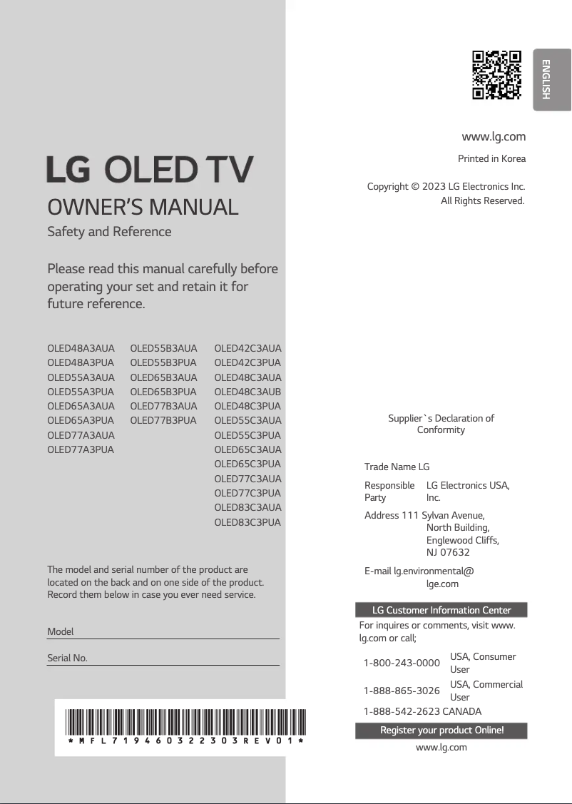Página 1 del manual Manual de usuario LG OLED65C3AUA