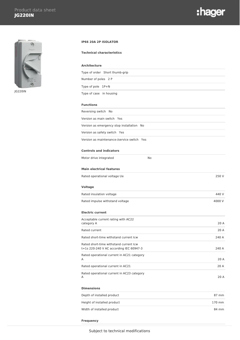 Image de la première page du manuel de l'appareil JG220IN