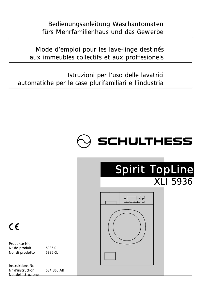 Page n°1 - Manuel utilisateur Schulthess Spirit TopLine XLI 5936