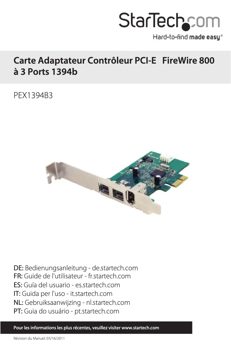 Image de la première page du manuel de l'appareil PEX1394B3