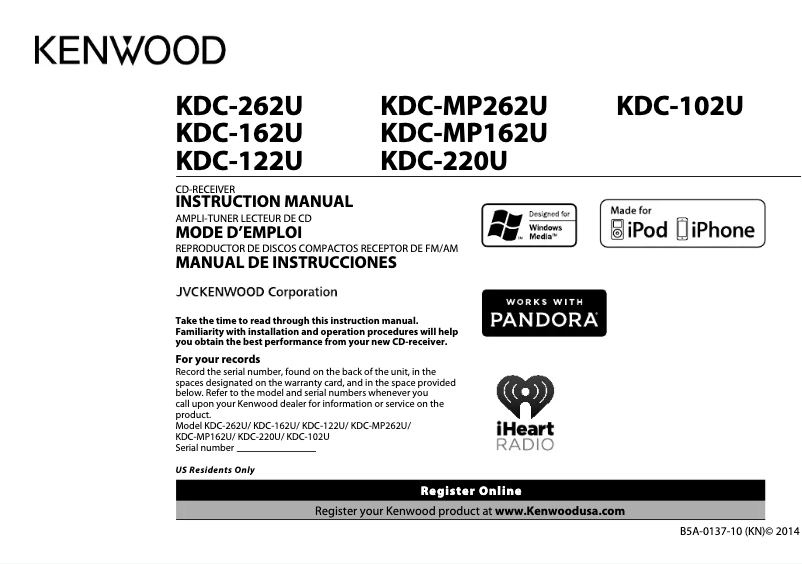 Imagen de la primera página del manual del dispositivo KDC-122U