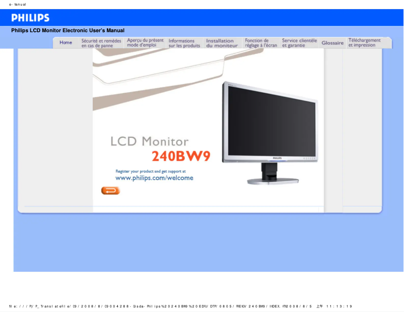 Page n°1 - Manuel utilisateur Philips 240BW9CS