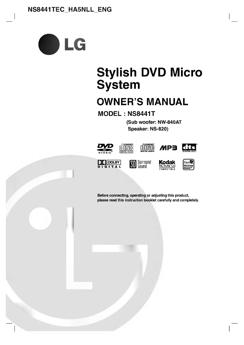 Page 1 de la notice Manuel utilisateur LG NS8441T