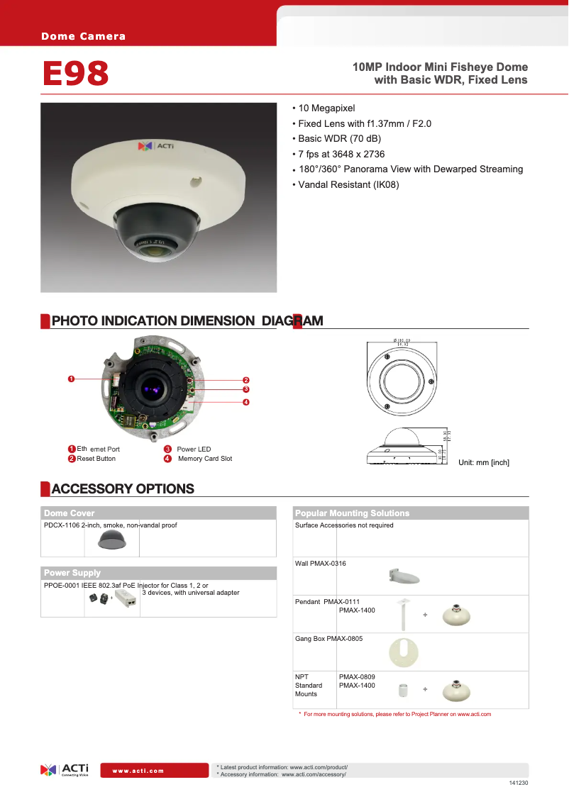 Page n°1 - Fiche technique ACTi E98