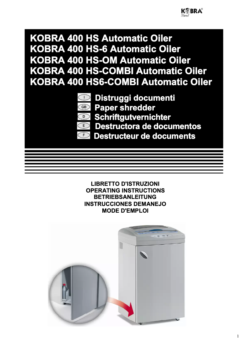 Page 1 de la notice Manuel utilisateur Kobra 400 HS