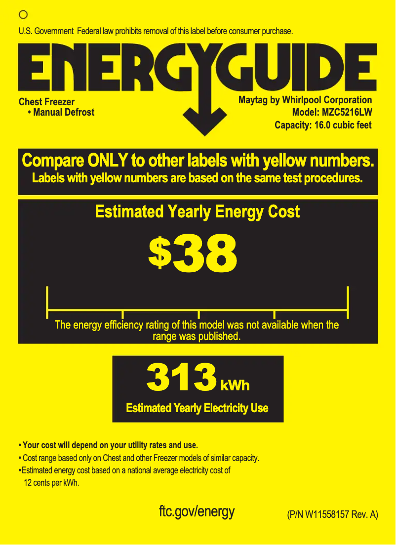 Page n°1 - Label énergétique Maytag MZC5216LW