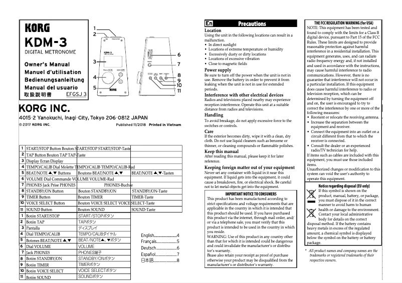 Page n°1 - Manuel utilisateur Korg KDM-3