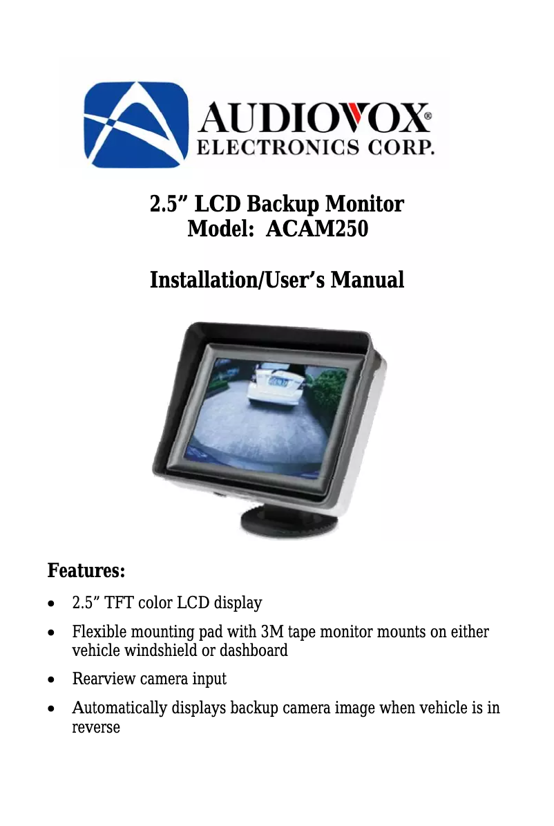 Page 1 de la notice Manuel utilisateur audiovox ACAM250