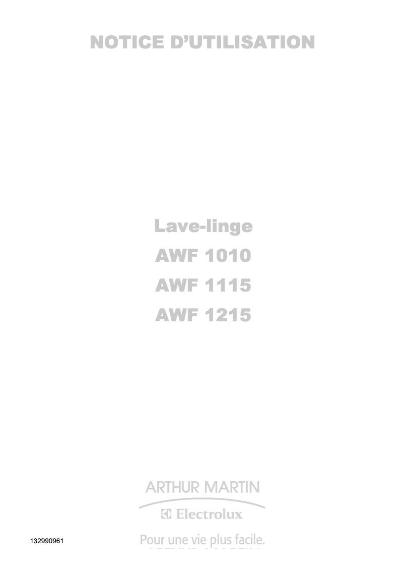 Page n°1 - Manuel utilisateur Arthur Martin-Electrolux AWF 1010