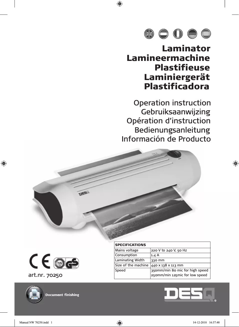 Image de la première page du manuel de l'appareil 70250