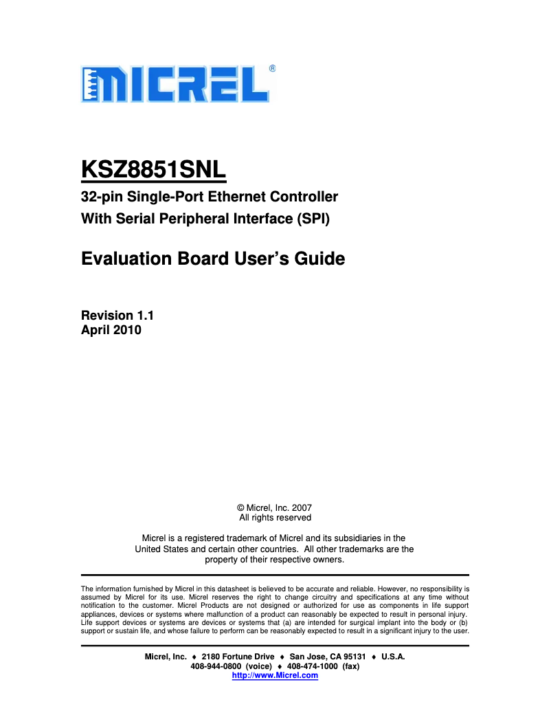 Página 1 del manual Manual de usuario Microchip KSZ8851SNL-EVAL