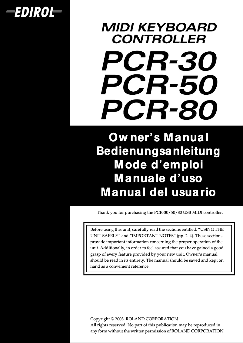 Page 1 de la notice Manuel utilisateur Roland PCR-30
