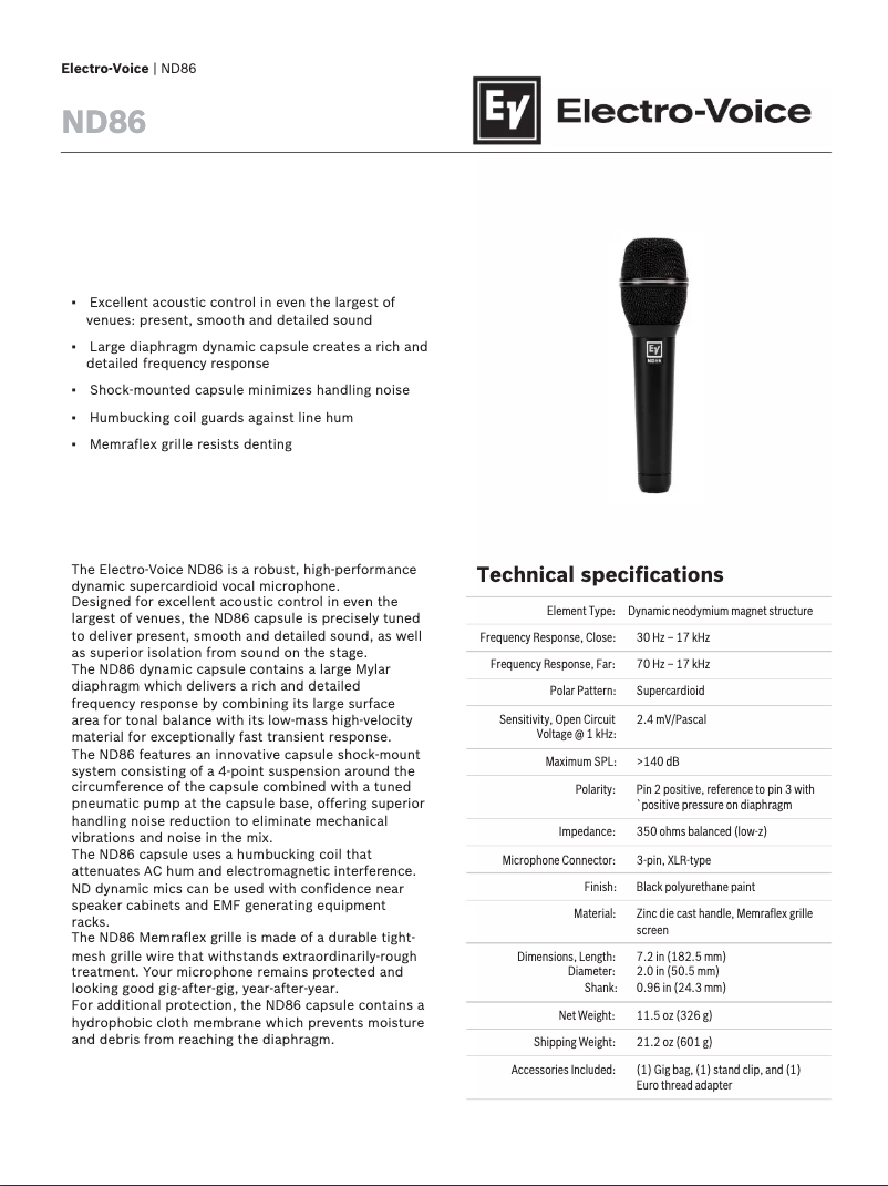 Page 1 de la notice Manuel utilisateur Electro-Voice ND86