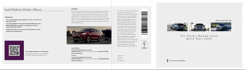 Page n°1 - Guide de démarrage rapide Lincoln Navigator (2020)