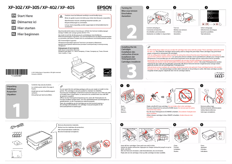 Page n°1 - Guide d'installation Epson Expression Home XP-405