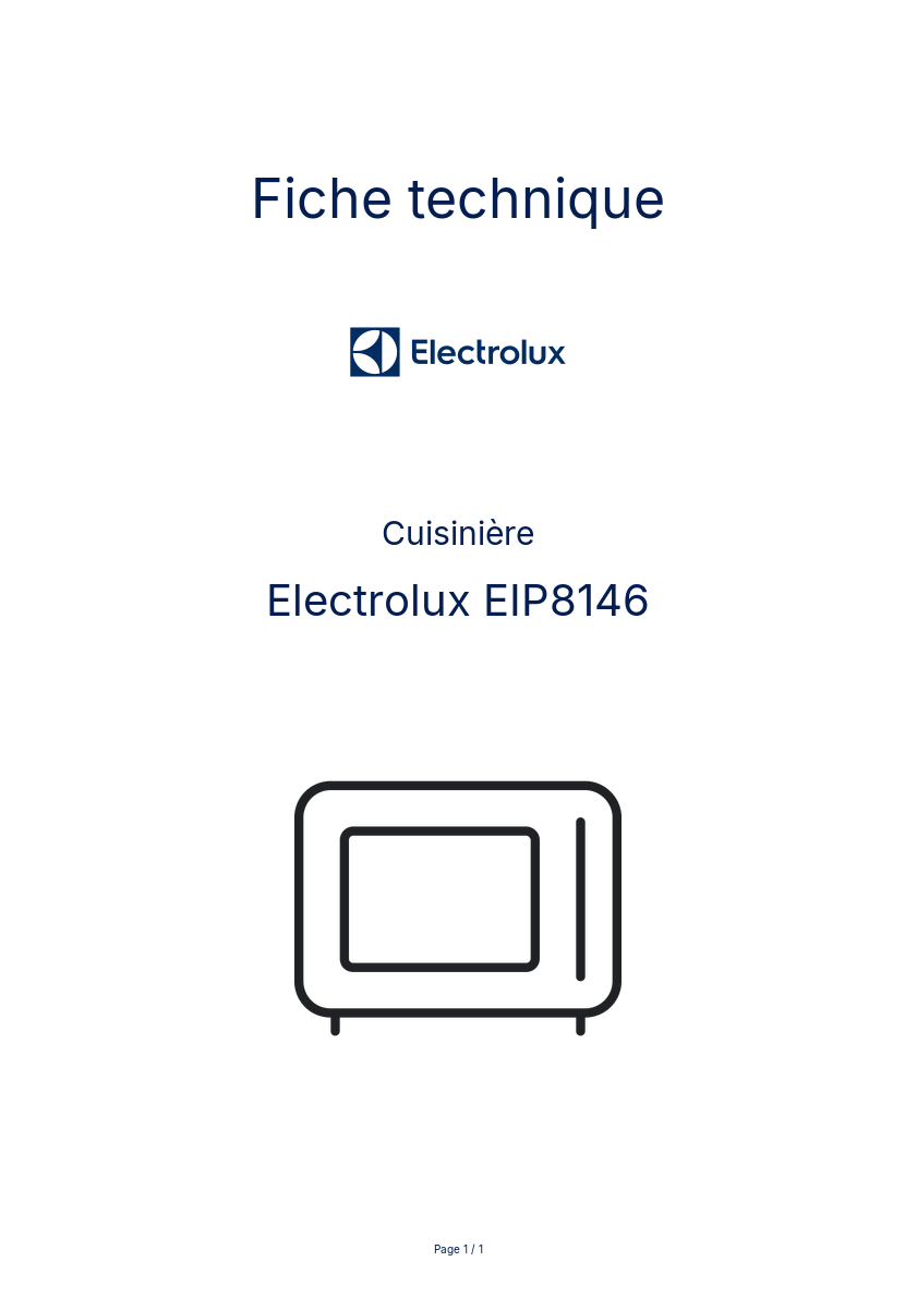 Page n°1 - Fiche technique Electrolux EIP8146