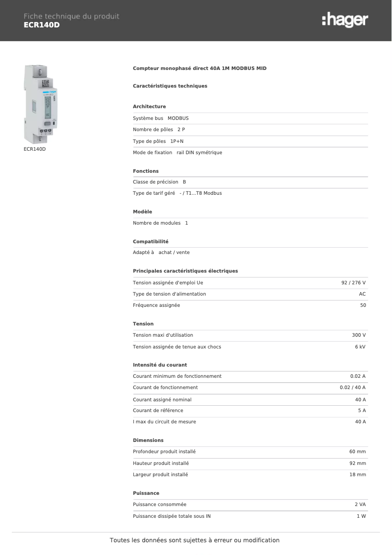 Image de la première page du manuel de l'appareil ECR140D