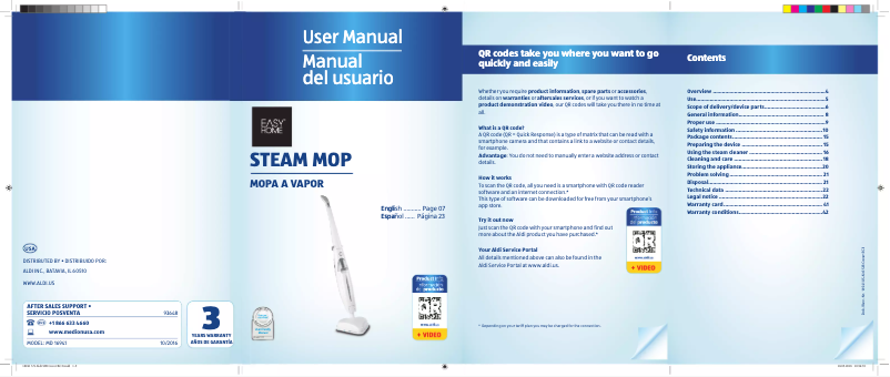 Page 1 de la notice Manuel utilisateur Easy Home Steam Mop MD 16941
