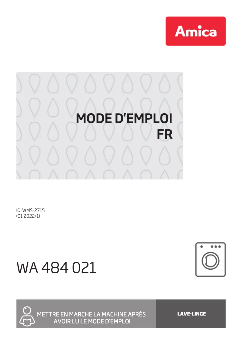 Page 1 de la notice Manuel utilisateur Amica WA 484 021