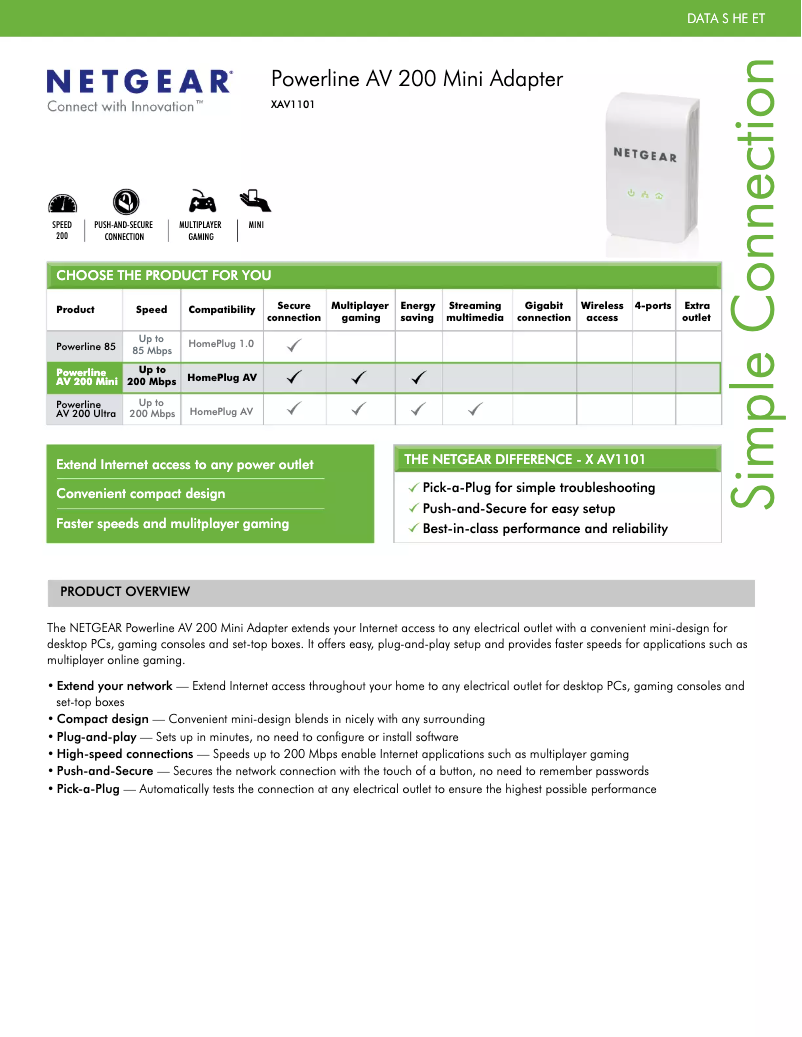 Page 1 de la notice Fiche technique Netgear XAV1101
