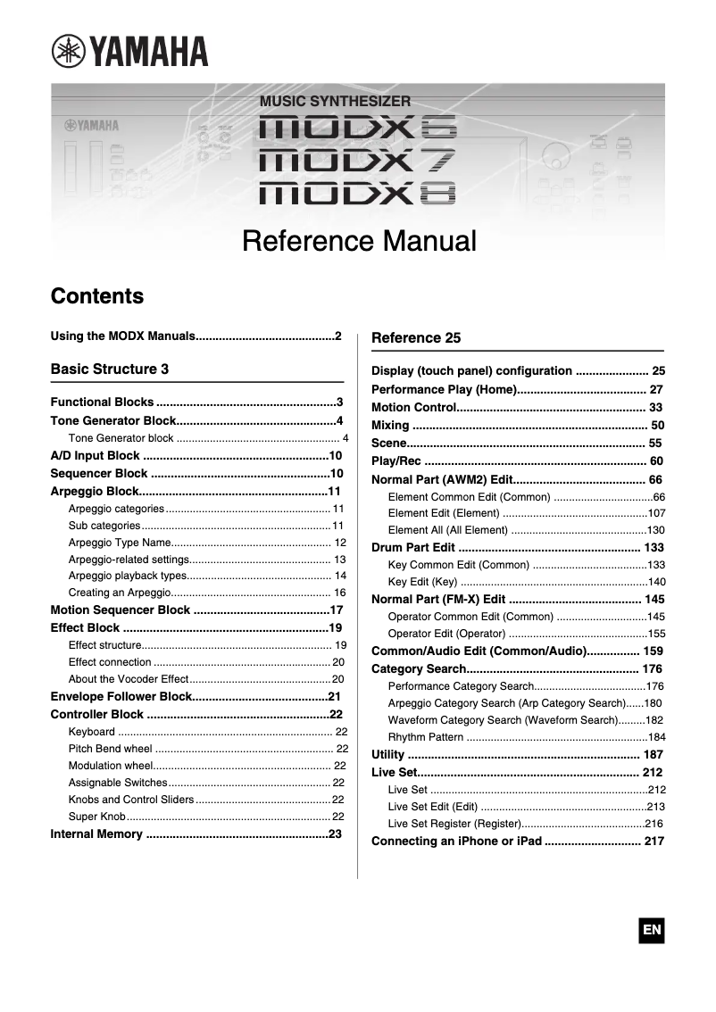 Page 1 de la notice Manuel utilisateur Yamaha MODX8