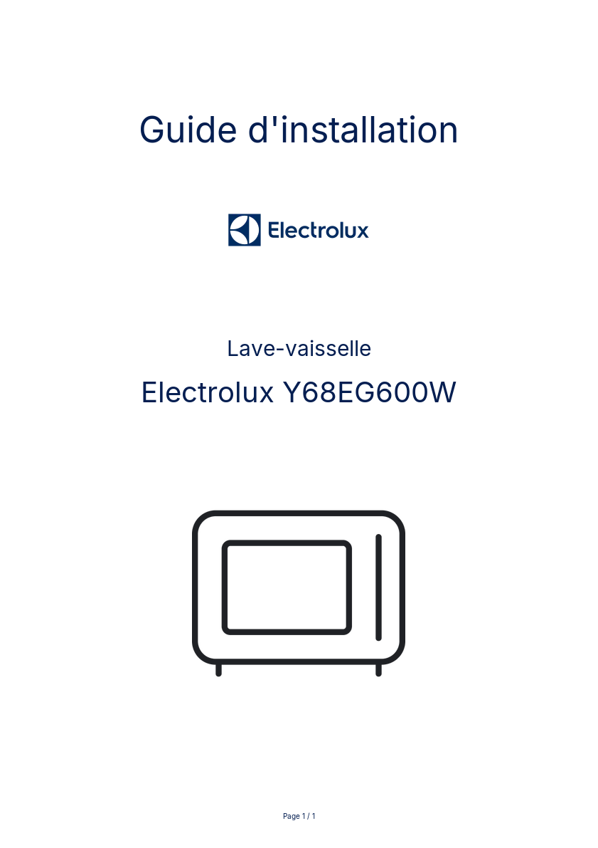 Page n°1 - Guide d'installation Electrolux Y68EG600W