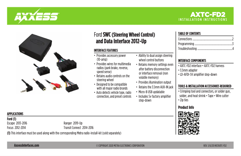 Página 1 del manual Manual de usuario Metra AXTC-FD2