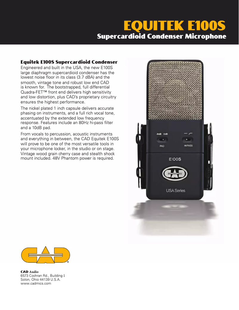 Page n°1 - Manuel utilisateur CAD Audio Equitek E100S