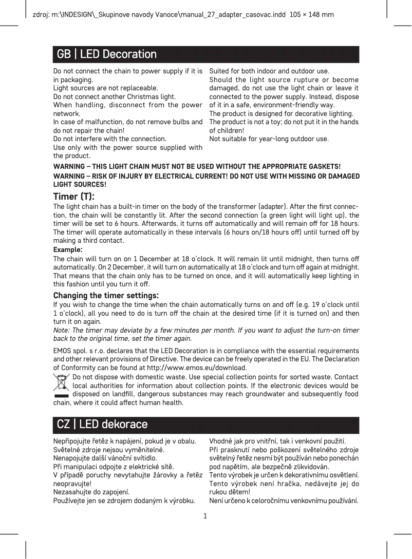 Page 1 de la notice Manuel utilisateur Emos DCTW14