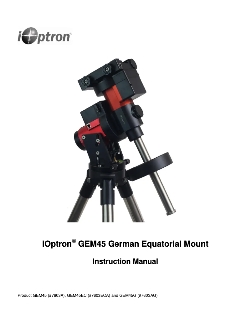 Page n°1 - Manuel utilisateur iOptron GEM45