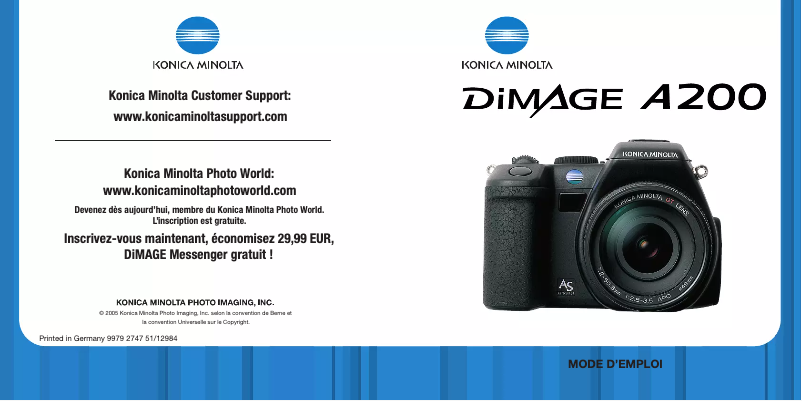 Image de la première page du manuel de l'appareil DiMAGE A200