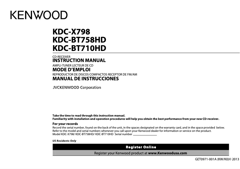 Página 1 del manual Manual de usuario Kenwood KDC-X798