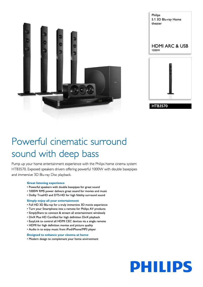 Page 1 de la notice Brochure Philips HTB3570