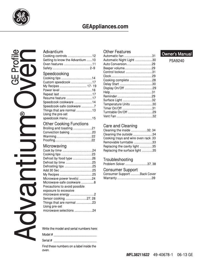 Image de la première page du manuel de l'appareil PSA9240DFBB Profile