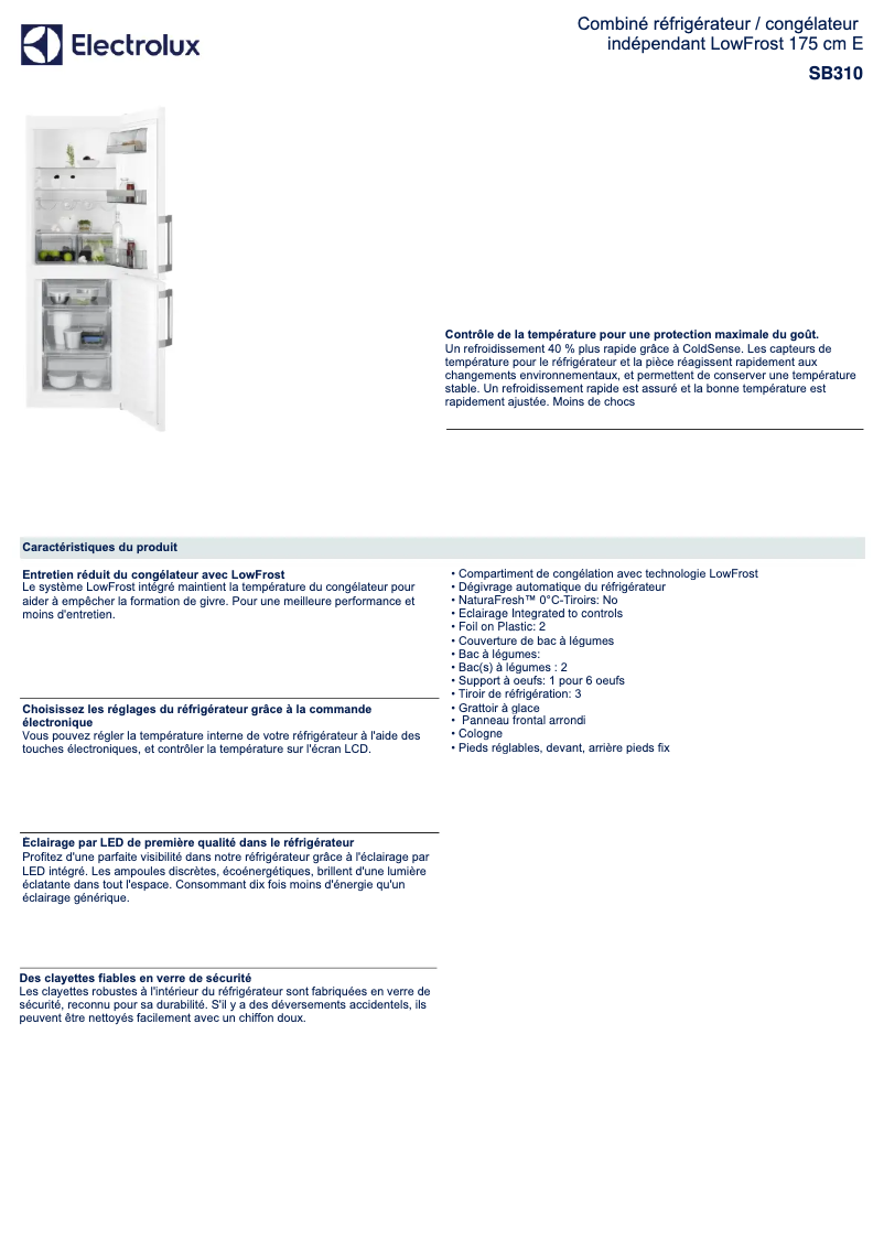 Page 1 de la notice Fiche technique Electrolux SB310