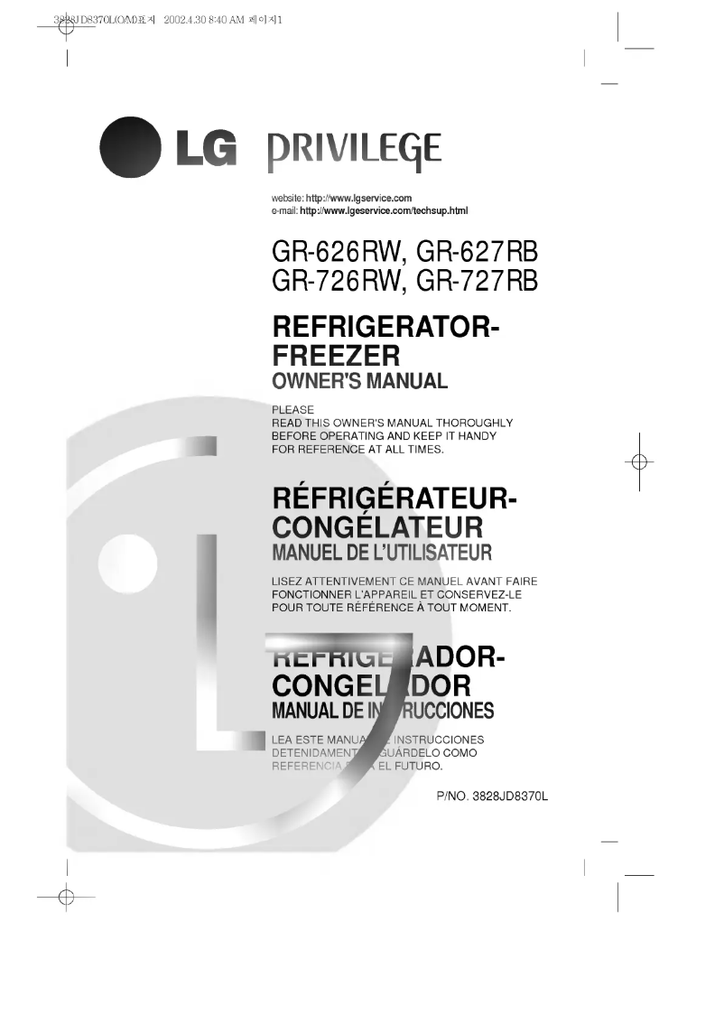 Page 1 de la notice Manuel utilisateur LG GR-726RW
