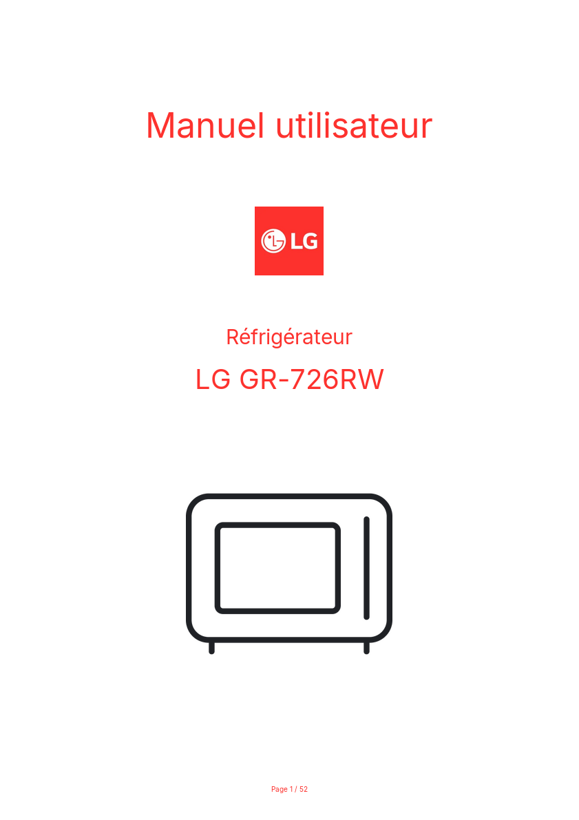 Page n°1 - Manuel utilisateur LG GR-726RW