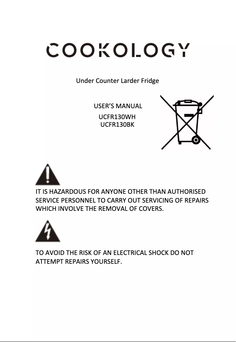 Page 1 de la notice Manuel utilisateur Cookology UCFR130WH