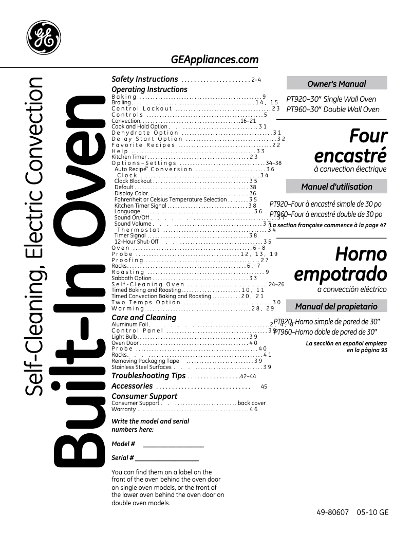 First page image of the manual for PT960DRBB