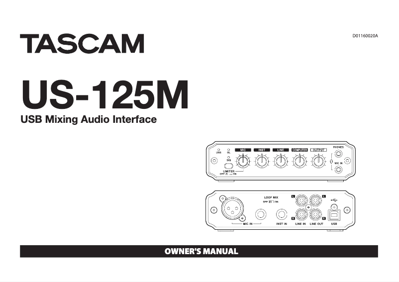 Page 1 de la notice Manuel utilisateur Tascam US-125M