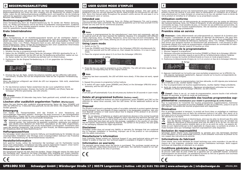 Page n°1 - Manuel utilisateur Schwaiger UFB100U