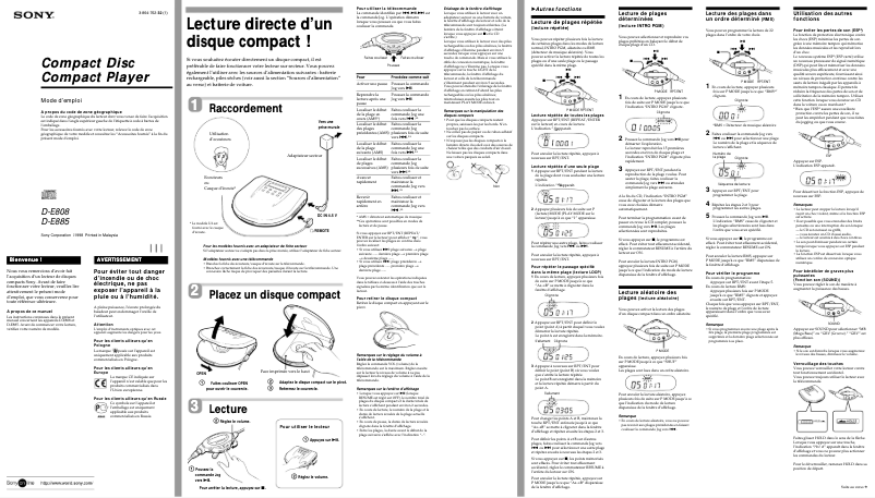 Page 1 de la notice Manuel utilisateur Sony D-E885