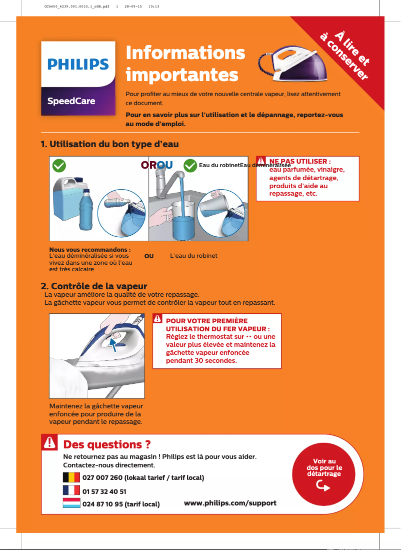 Page n°1 - Guide de démarrage rapide Philips SpeedCare GC6615