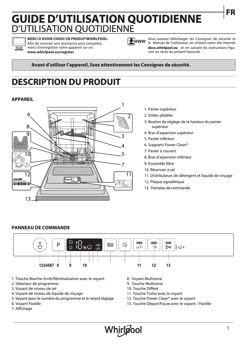 Page n°1 - Manuel utilisateur Whirlpool WRIC 3C26 P